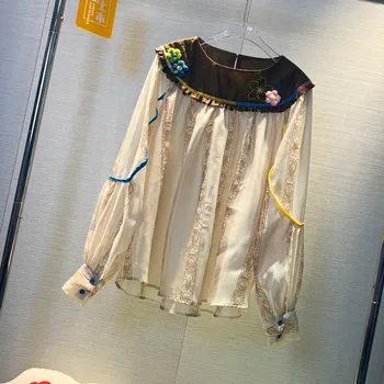 Elegant Peter Pan Guler Camasa Femei De Primavara Toamna Pulovere Bluza Plus Dimensiune Stradă Manșon Subțire Jumper Îmbrăcăminte