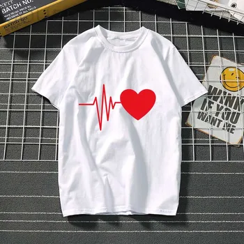 T-shirt Pentru Femei Inima Imprimat cu Maneci Scurte Topuri Doamnelor de Vara Tricouri de Moda Casual, din Bumbac de sex Feminin de Îmbrăcăminte Negru și Alb