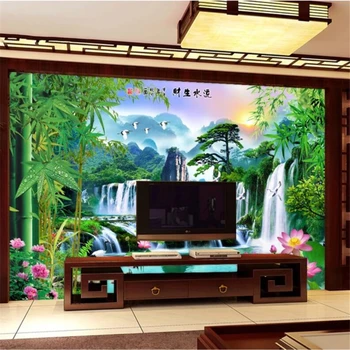 beibehang Personalizate 3d tapet mural de bambus, lotus primitoare pin peisaj peisaj de apă și bogăție canapea fundal de hârtie de perete 3d