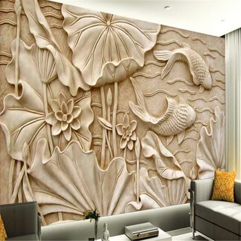 beibehang 3d tapet Personalizat stil American relief lotus poolLotus murală decorare tapet fundal TV papel de parede