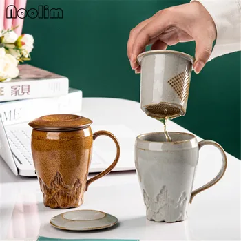 Cană Cafea ceramică cu Capac si Filtru de Birou Ceașca de Ceai de Separare a Apei Cupa Cuplu Filtru de Băut Suc de Cana Drinkware 260ML