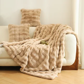 Canapea Pătură Prânz Pui De Somn Aer Condiționat Pătură De Culoare Solidă De Pluș Cald Strat Dublu Canapea Acoperi Pătură