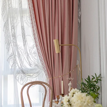 Franceză de lux dantelă cusaturi roz de catifea, pânză living, dormitor, sufragerie, perdele Perdele pentru Living dining dormitor