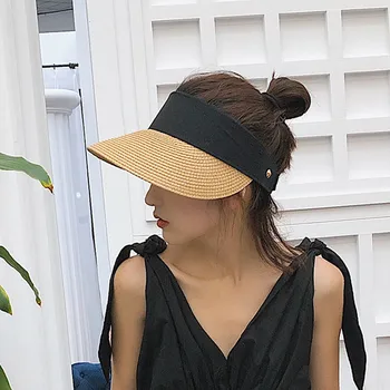 Vara Purta Țesute De Femei Pălării De Paie Respirabil Gol De Top Casual, De Plaja Parasolar Capace Largă De Mare Pălărie Cu Margini Reglabil Pliabil Soare Capace
