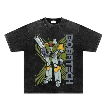 Desen animat Model de Robot Bărbați Spălat T-Shirt Anime Japonez T-shirt Harajuku Bumbac Casual Tricou Hip Hop Streetwear O-Gât Tees