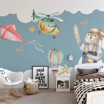 wellyu Personalizate pictura murala mare Nordice mână-pictat desene animate iepuras zmeu balon cu aer cald camera copiilor peretele din fundal