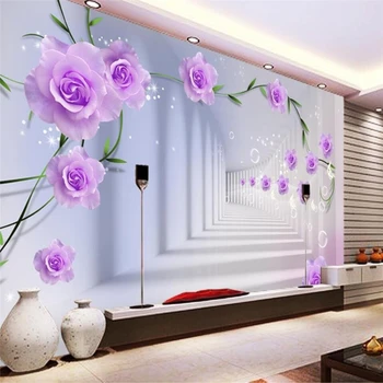 wellyu Frumos trandafir violet 3D stereo TV de perete de fundal personalizate, pictura pe scară largă tapet papel de parede para quarto