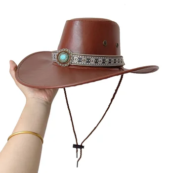 Moda Cap De Vacă Decora Vest Palarie De Cowboy, Imitatie De Piele Vintage Domn Jazz Pălării Pentru Bărbați Panama Pălărie Cowgirl