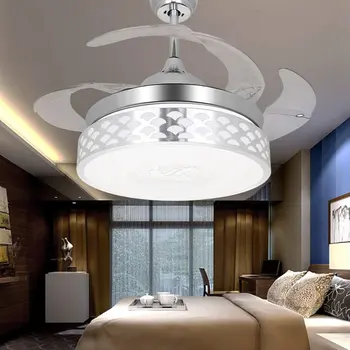 42 Inch Invizibil Reversibile Ventilator de Tavan cu LED si Telecomanda, Interior Plafon Candelabru Lumina Kituri cu Retractabil Fani