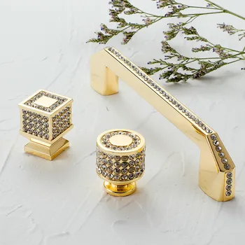 Europene de Lux Cristal de Diamant se Ocupe de Aur Luminos Aliaj de Zinc Dulap de Bucătărie Buton și se Ocupă de Butoane Sertar Hardware