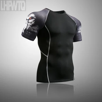 Noua sala de Fitness MMA Funcționare Camasa Barbati Rashguard de sex Masculin Tricou Maneca Scurta de Culturism Bărbați Craniu de Imprimare 3D tricouri Topuri