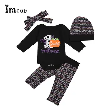 Imcute 2020 4BUC Seturi de Nou-născuți Băieți Copii Haine Fete 2020 Puțin de 1 Halloween Topuri tricou+Pantaloni+Pălărie copil Copil Tinuta