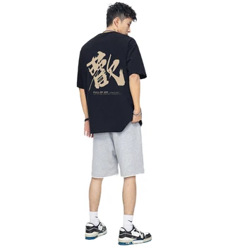 Design Original pentru Bărbați T-Shirt Tradițională Chineză Caractere Elemente Maneca Scurta 100% Bumbac Vara Moda Losse Topuri Tee