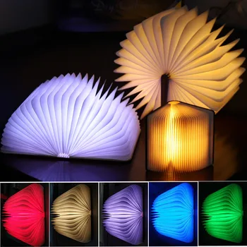 USB Reîncărcabilă Lumina 3/5 Culori Magnetic 3D Pliere Carte din Lemn de Lumină Creative Birou de Masă Lampă de Carte Decor Acasă LED Lumina de Noapte
