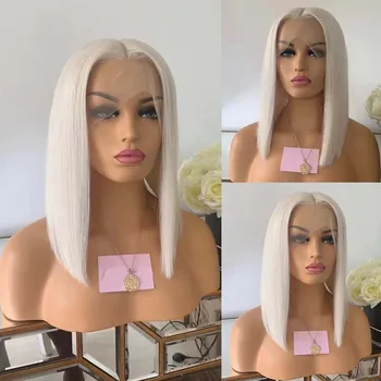AIMEYA Platină Blonda Peruca Bob pentru Femei Glueless Par Sintetic Rezistent la Căldură Naturală Tunsoare Bob Scurt Dantelă în Fața Peruca