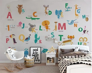beibehang 3d tapet pe peretele interior Acasă Personalizat impermeabil 3d tapet Nordic alfabet animale tapet camera copiilor