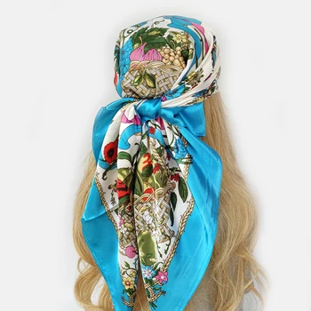 Brand de lux Satin de Mătase Pătrat Eșarfă pentru Femei Hijab Bandană Vălul Musulman Șal Folie Doamnelor Bentita Cravată Fular 90cm