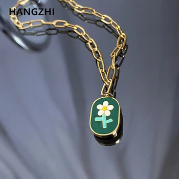 HangZhi 2022 Nou Oțel Titan Vintage Green Drop Piața de Flori Pandantiv Colier pentru Femei Partid Bijuterii