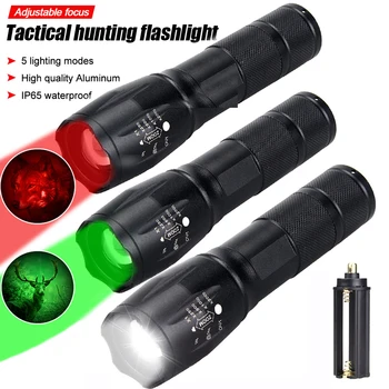 Rezistent la apa cu Zoom Reglabil Focus LED Lanterna Tactice Verde Roșu Alb de Lumină de Vânătoare Lanterna pentru Camping în aer liber