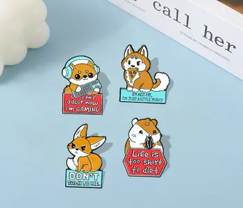 Portocaliu drăguț Animale Email Ace Personalizate Fox Shiba Inu Hamster Broșe Tricou Rever Insigna Sac Încălzirea Globală Bijuterii Cadou pentru Copii
