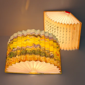 3D Pliere Carte Lumini Van Gogh, lan de Grâu Led-uri Lampă de Noptieră Usb Reîncărcabilă Lampă Creative Decor din Lemn Pentru Copii Cadouri