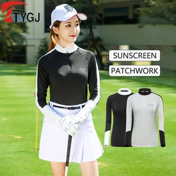 TTYGJ Golf, Îmbrăcăminte pentru Femei de Protecție solară Golf Tricou Doamnelor Respirabil Jersey cu mâneci Lungi T-shirt cu Fermoar Guler Bluza S-XXL