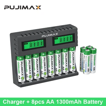 PUJIMAX Universal 1.2 V NI-MH AA Baterie+Încărcător 8 Sloturi Independente de Incarcare Cu Cablu USB Pentru Încărcare afișaj LCD