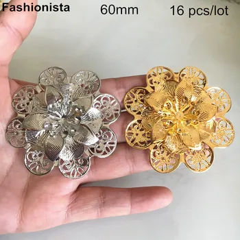 10 buc - Mare Metalice Filigran Flori,60mm 3-strat de Metal Flori Pentru Decor,Aur de culoare,Argintiu-culoare,cu 8 Petale de Flori 3D