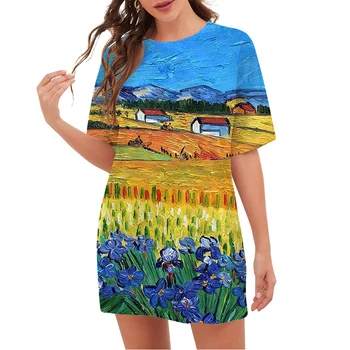 CLOOCL tricouri Supradimensionate Pictura lui Van Gogh Rurale Domenii Model 3D Imprimate Tricou Maneca Scurta Tricou Femei de Îmbrăcăminte