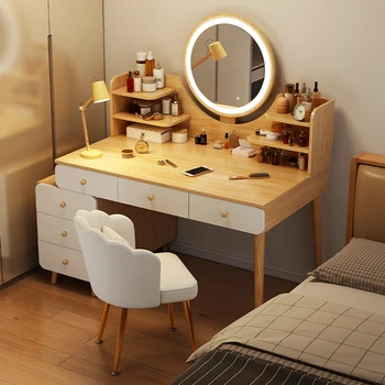 Femei Cosmetice Oglinda Masa De Toaleta Depozitare Pentru Dormitor, Cameră De Lux Vanity Masă Organiza Moderne Toaletka Z Lustrem Doctor Acasă