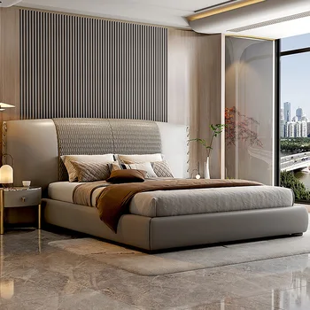 Pat piele dormitor apartament mare designer high-end villa pat dublu